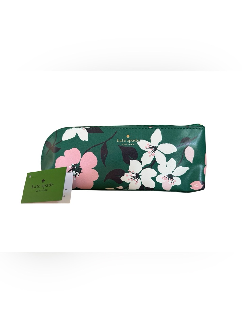 Kate Spade Green Floral Garden Pencil Case Cosmetic Travel Bag NWT